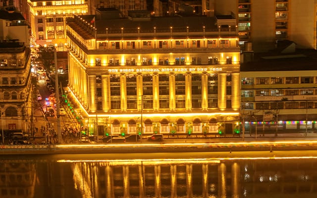 The Juan Luna Building in Binondo is lit.